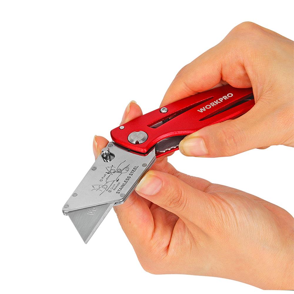 WORKPRO WP211003 Paslanmaz Çelik/Alüminyum Gövde Katlanır Rötuş Maket Bıçağı - Onivias