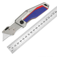 WORKPRO WP211012 Ağır Hizmet Alüminyum Gövde Katlanır Rötuş Maket Bıçağı + 10 Adet Yedek Bıçak - Onivias