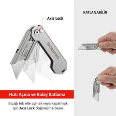 WORKPRO WP211016 Paslanmaz Çelik Gövde Katlanır Rötuş Maket Bıçağı - Onivias