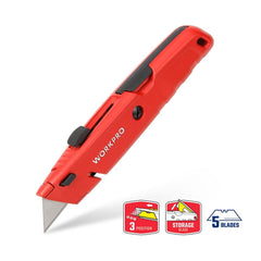 WORKPRO WP213009 Ağır Hizmet Alüminyum Gövde Geri Çekilebilir Rötuş Maket Bıçağı + 5 Adet Yedek Bıçak - Onivias