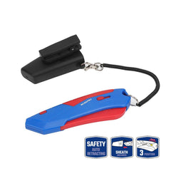 WORKPRO WP213010 Kemer Askı Kancalı Otomatik Geri Çekilebilir Mandallı Rötuş Maket Bıçağı + 3 Adet Yedek Bıçak - Onivias