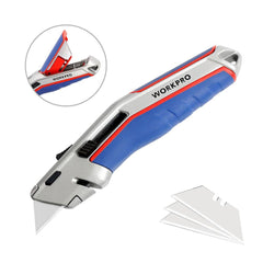 WORKPRO WP213015 Ağır Hizmet Alüminyum Gövde Otomatik Geri Çekilebilir Rötuş Maket Bıçağı + 5 Adet Yedek Bıçak - Onivias