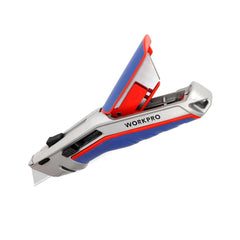 WORKPRO WP213015 Ağır Hizmet Alüminyum Gövde Otomatik Geri Çekilebilir Rötuş Maket Bıçağı + 5 Adet Yedek Bıçak - Onivias