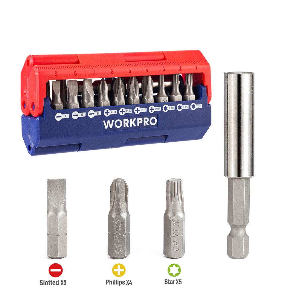 WORKPRO WP221062 13 Parça Manyetik CR - V Vidalama Bits Uç Seti - Onivias