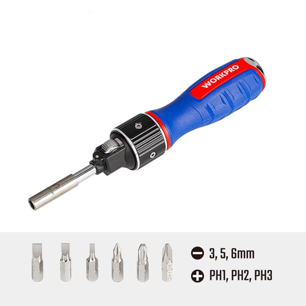WORKPRO WP221069 6 - IN - 1 Profesyonel CR - V Cırcırlı Manyetik Tornavida Seti - Onivias