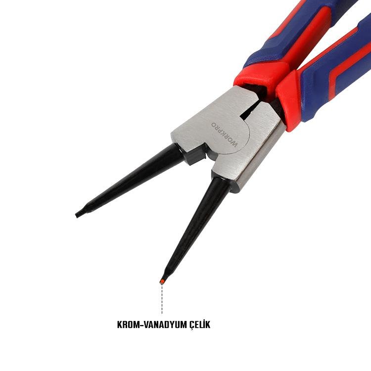 WORKPRO WP231150 180MM Cr - V Düz Yaylı Profesyonel Dış Segman Pensesi - Onivias