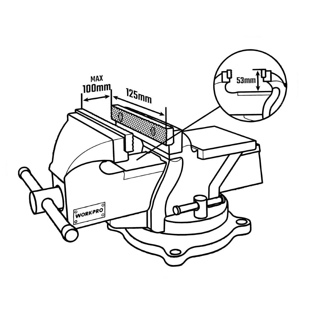 WORKPRO WP233006 125mm 360° Döner Tabanlı Örslü Profesyonel Tezgâh Mengene - Onivias