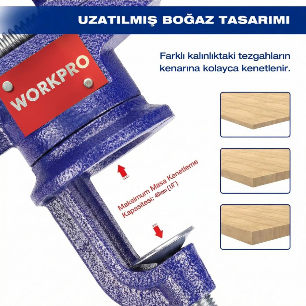 WORKPRO WP233010 65mm 360° Döner Tabanlı Örslü Profesyonel Mini Tezgâh Mengene - Onivias