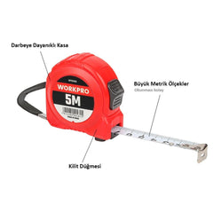 WORKPRO WP261003 5Mx19mm Beyaz Çelik Şerit Metre - Onivias
