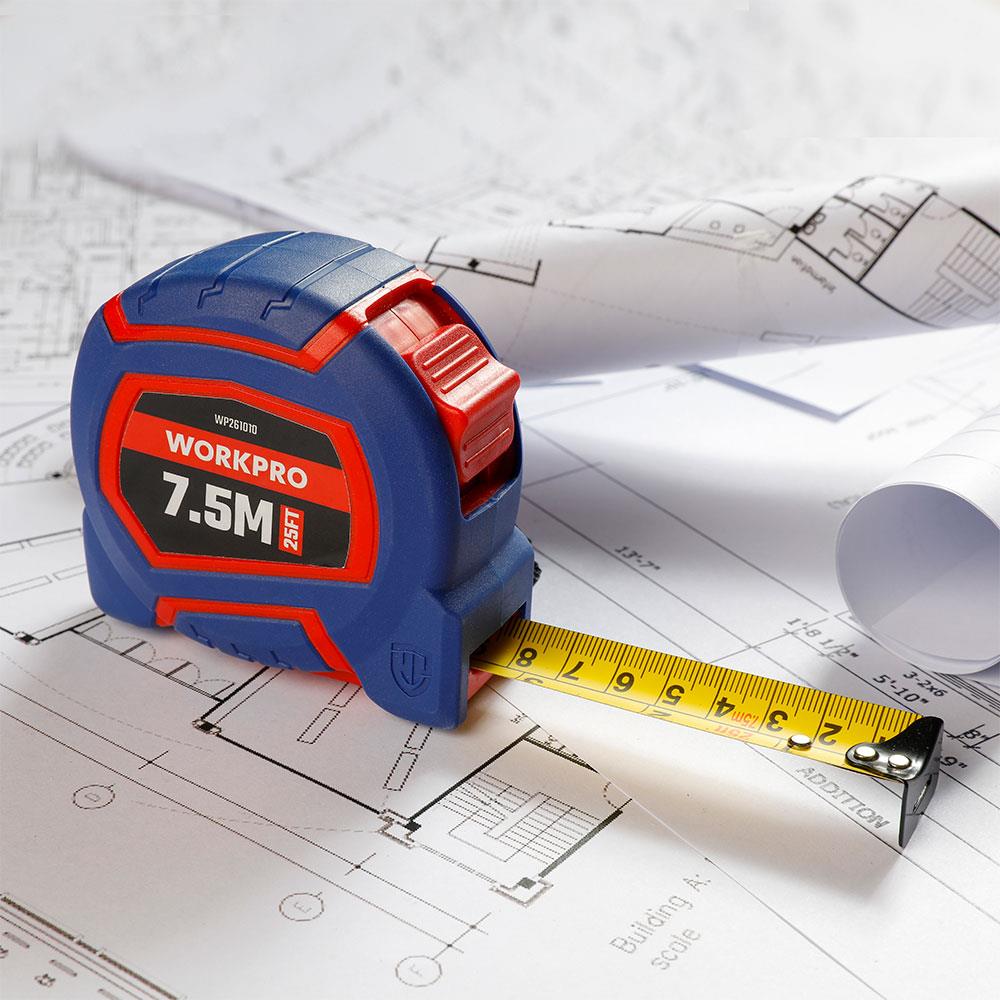 WORKPRO WP261010 7,5Mx25mm/25Ft. Naylon Kaplama Sarı Çelik Şerit Metre - Onivias