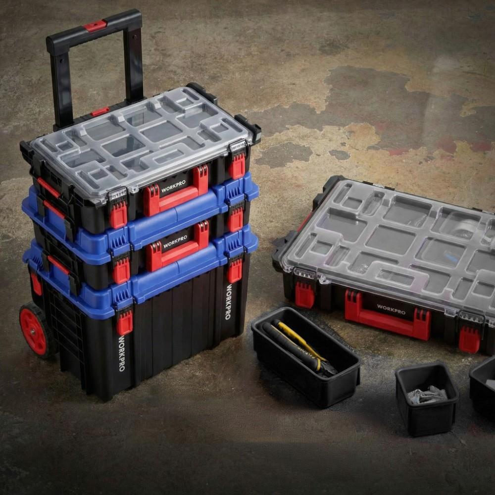 WORKPRO WP283029 24Lt 12 Gözlü Şeffaf Kapaklı İstiflenebilir 56x35x12,5cm Profesyonel Organizer Takım Çantası - Onivias
