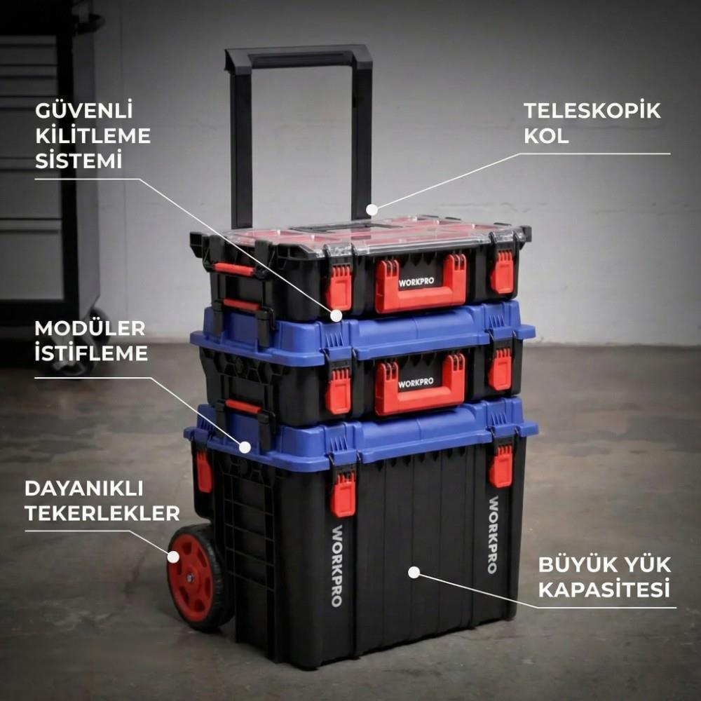 WORKPRO WP283032 54Lt 56x44,2x50cm Tekerlekli Kilitli Profesyonel Takım Çantası - Onivias