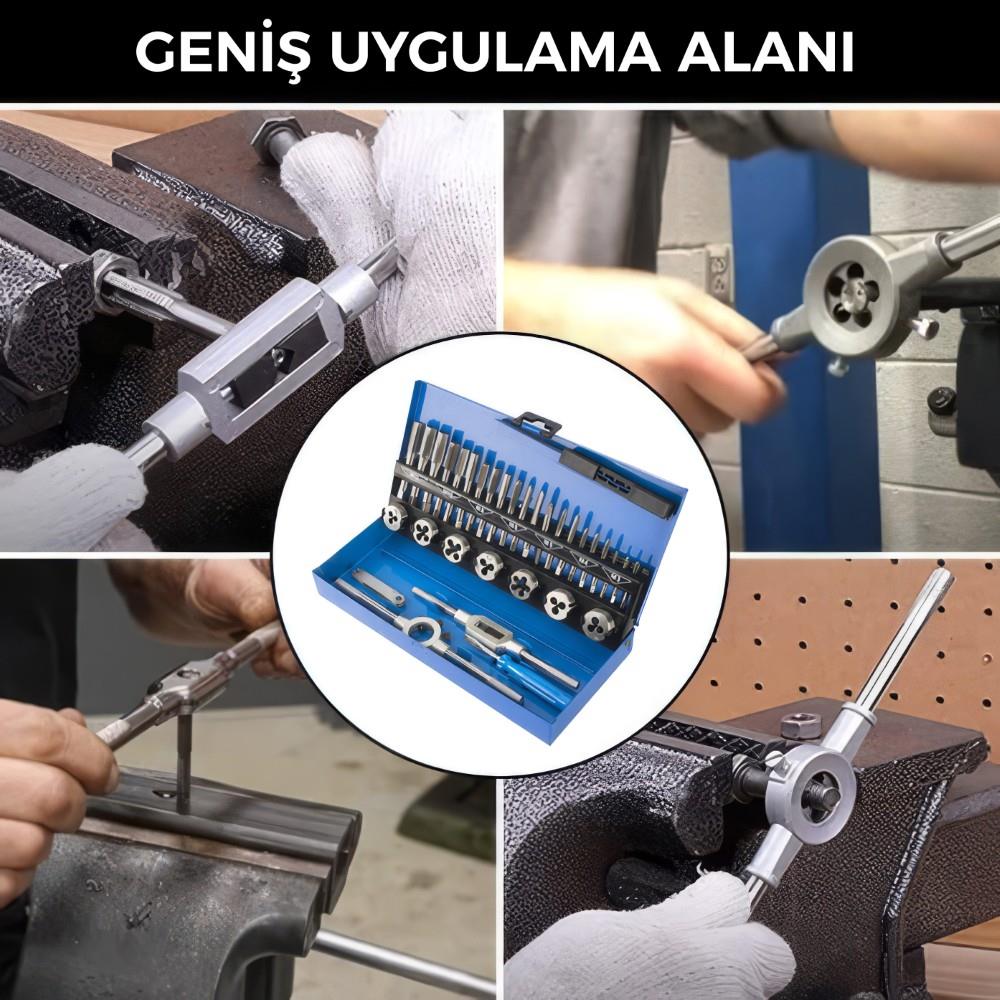 WORKPRO WP309008 32 Parça Profesyonel Metrik Kılavuz ve Pafta Takımı Diş Açma Seti - görsel 6