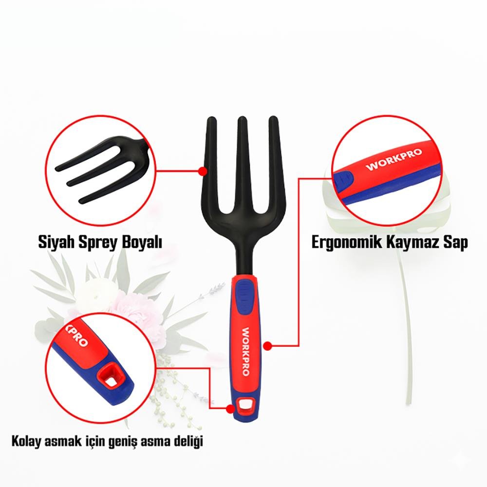 WORKPRO WP331027 290x82mm Çelik Profesyonel Mini Bahçe Çatalı - Onivias