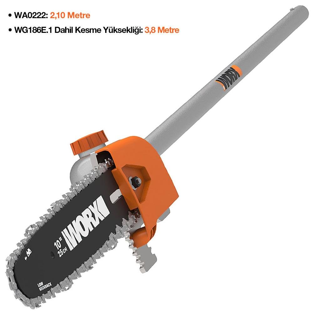WORX WA0222 WG186E.1 ile Uyumlu 25CM Teleskobik Uzatmalı Zincirli Dal Budama Başlığı - Onivias