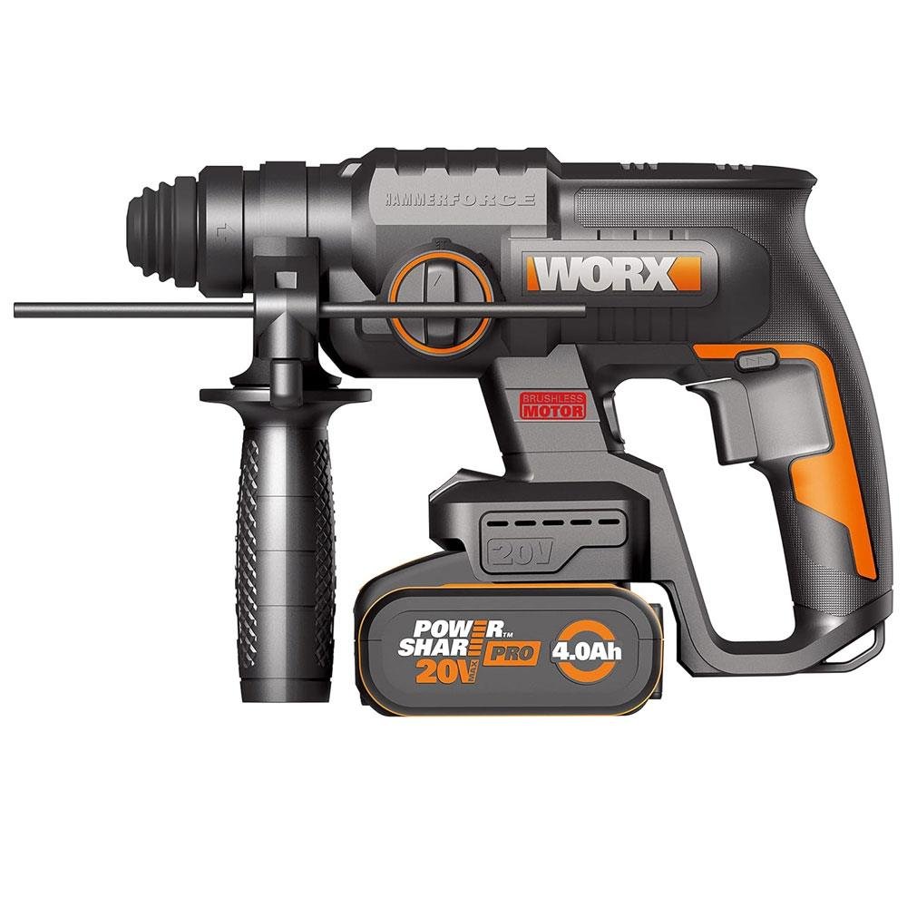 WORX WX381 20Volt 4.0Ah. 2J Li - ion Tek Akülü Profesyonel SDS - Plus Pnömatik Kırıcı/Delici + 3 Parça Delme Ucu - Onivias
