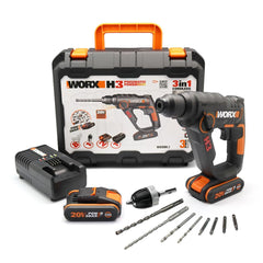 WORX WX390.1 20Volt 2.0Ah. Li - ion 1.2J Profesyonel SDS - Plus Pnömatik Çift Akülü Şarjlı Matkap + 8 Adet Uç + Mandren - Onivias
