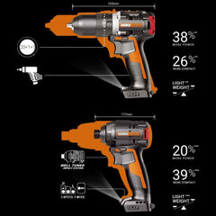 Worx WX925 20Volt/2.0Ah Li - ion Çift Akülü Kömürsüz Profesyonel Darbeli Matkap+WX265 Kömürsüz Darbeli Tornavida Kombo Set - Onivias