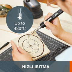 WORX WX988 MAKERX 20Volt 2.0Ah. Kömürsüz Profesyonel Kalem Tipi Devir Ayarlı Gravür Seti + Kalem Tipi Dijital Lehim ve Ahşap Yakma Seti + 46 Parça Aksesuar - Onivias