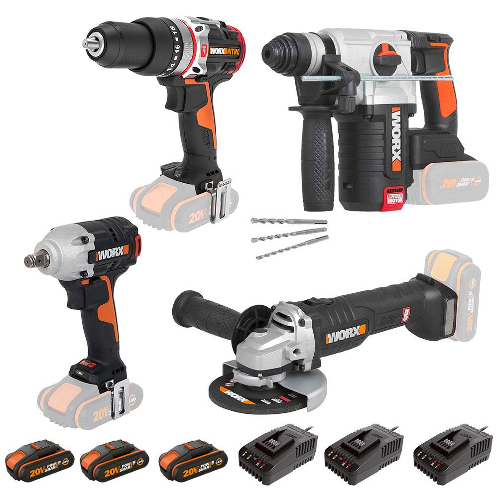 WORX WXKS5 WX354.9 + WX272.9 + WX380.9 + WX812.9 + WA3601 20V/2Ah Pro Kombo Set - Onivias