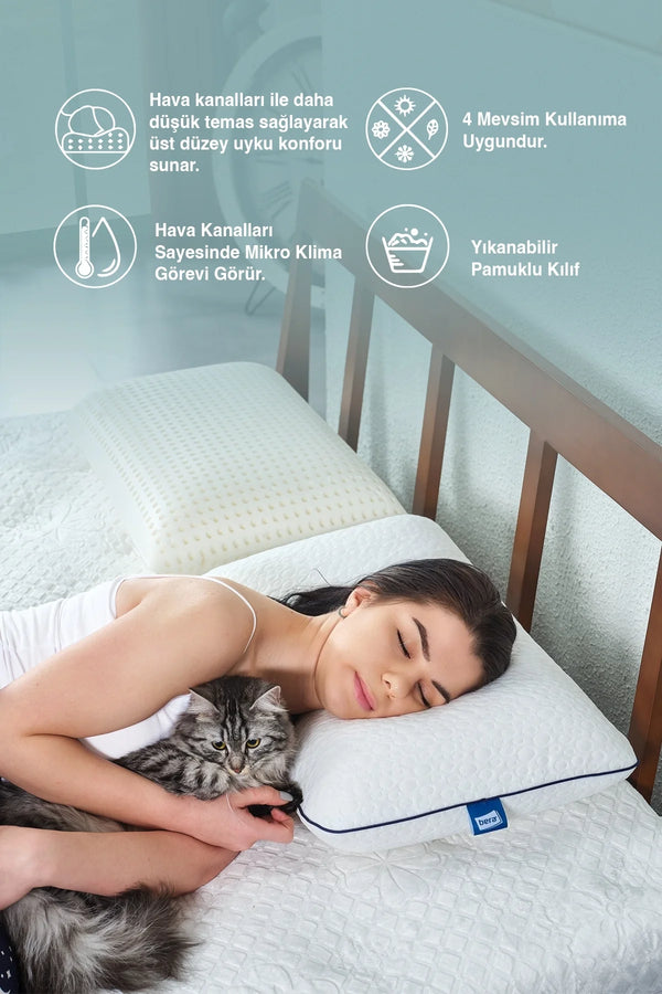 Bera Yatak AirLüks Hava Kanallı Boyun Fıtığı Boyun Düzleşmesi İçin Ortopedik Visco Yastık