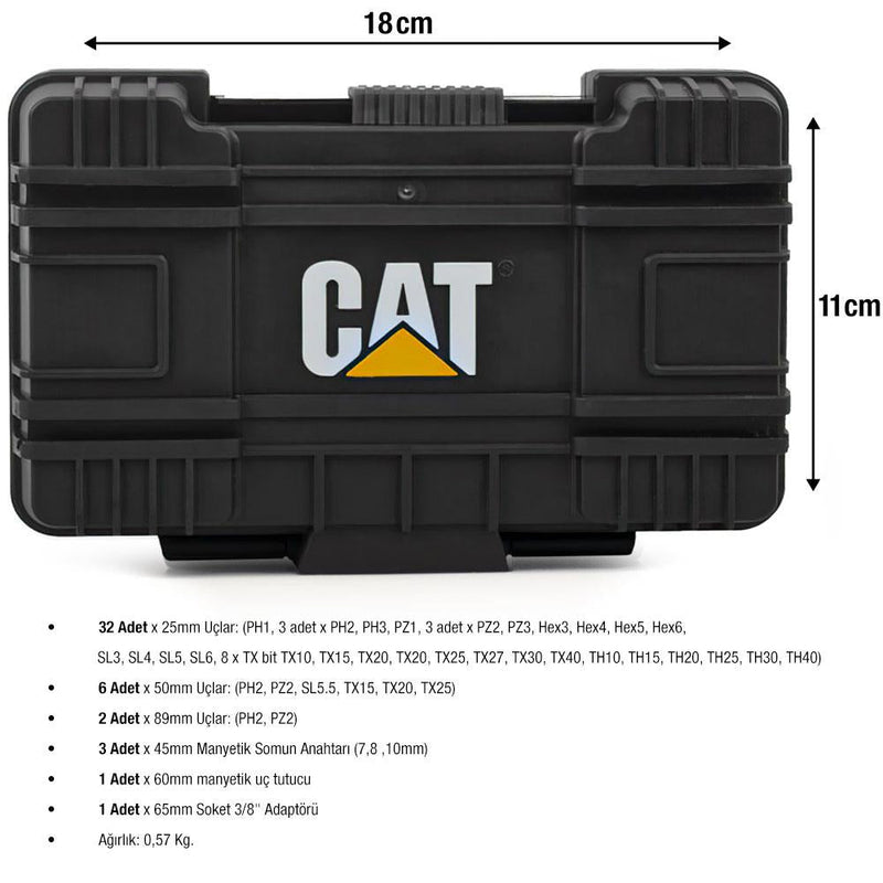 CAT DA01902 45 Parça Manqan Fosfat Alaşımlı Tornavida Dəsti