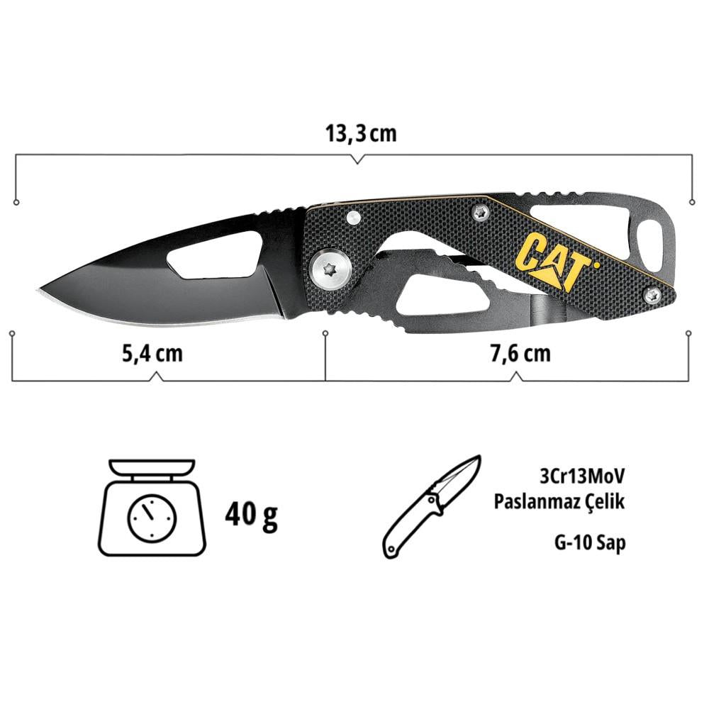 CAT DA980265 Kemer Askı Kancalı Katlanabilir 13CM Paslanmaz Çelik Siyah Kamp Çakısı - görsel 7