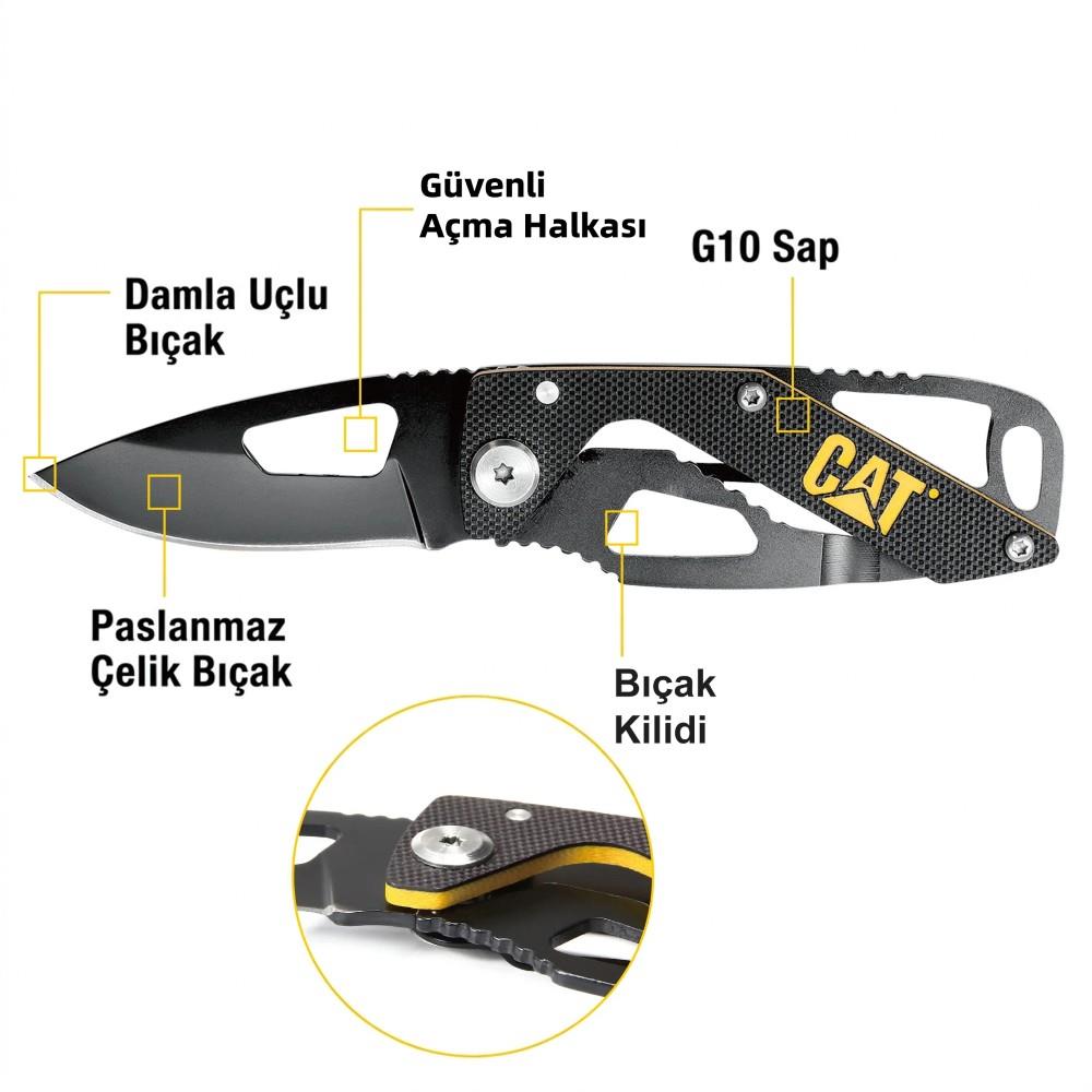 CAT DA980265 Kemer Askı Kancalı Katlanabilir 13CM Paslanmaz Çelik Siyah Kamp Çakısı - görsel 8