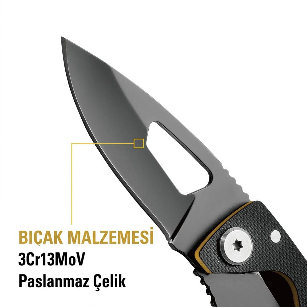 CAT DA980265 Kemer Askı Kancalı Katlanabilir 13CM Paslanmaz Çelik Siyah Kamp Çakısı - görsel 9