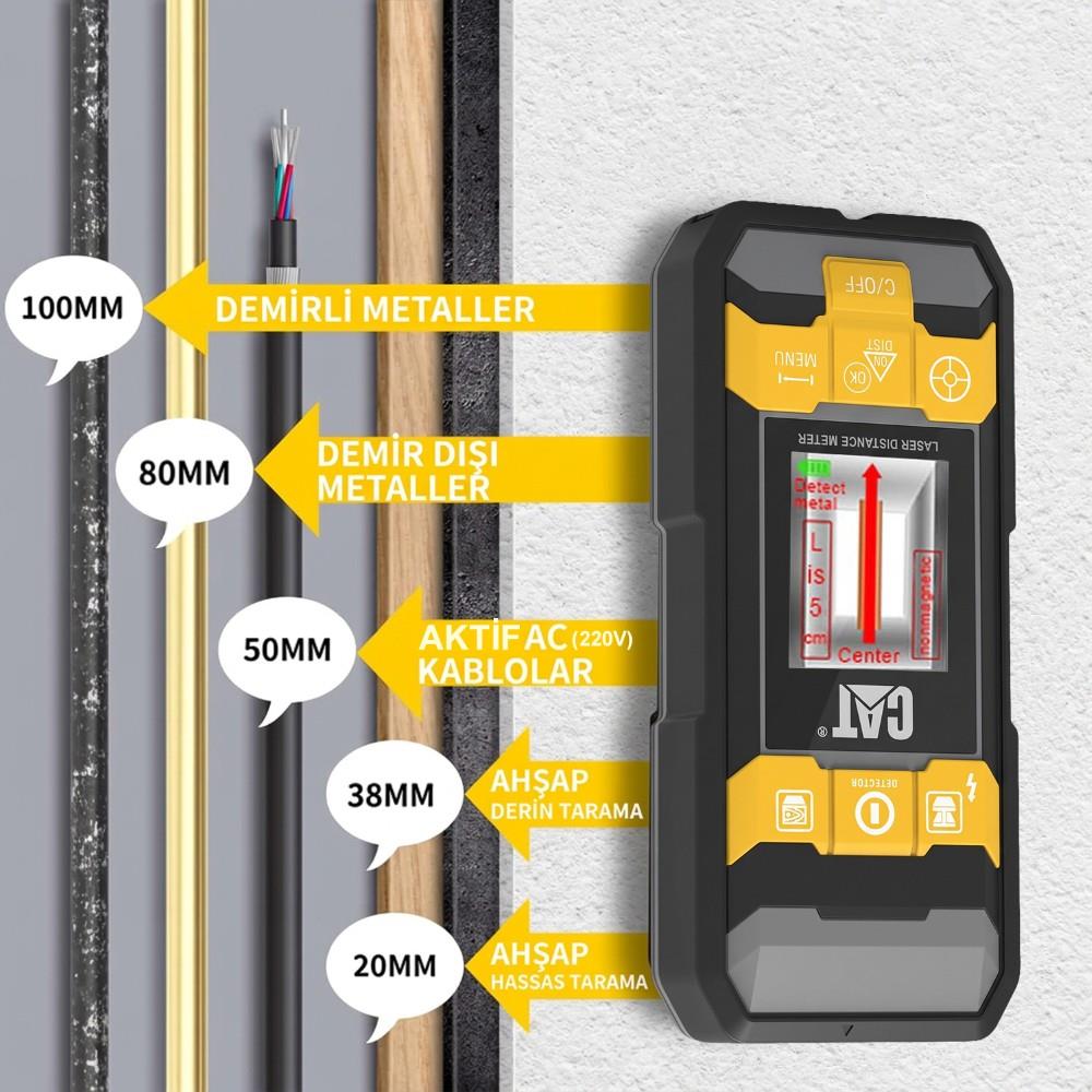 CAT DA980621 3.7Volt Li-Po 3’ü 1 Arada 40M Lazer Metre +Hizalama +Metal/Ahşap/Voltaj Dedektörü - görsel 5