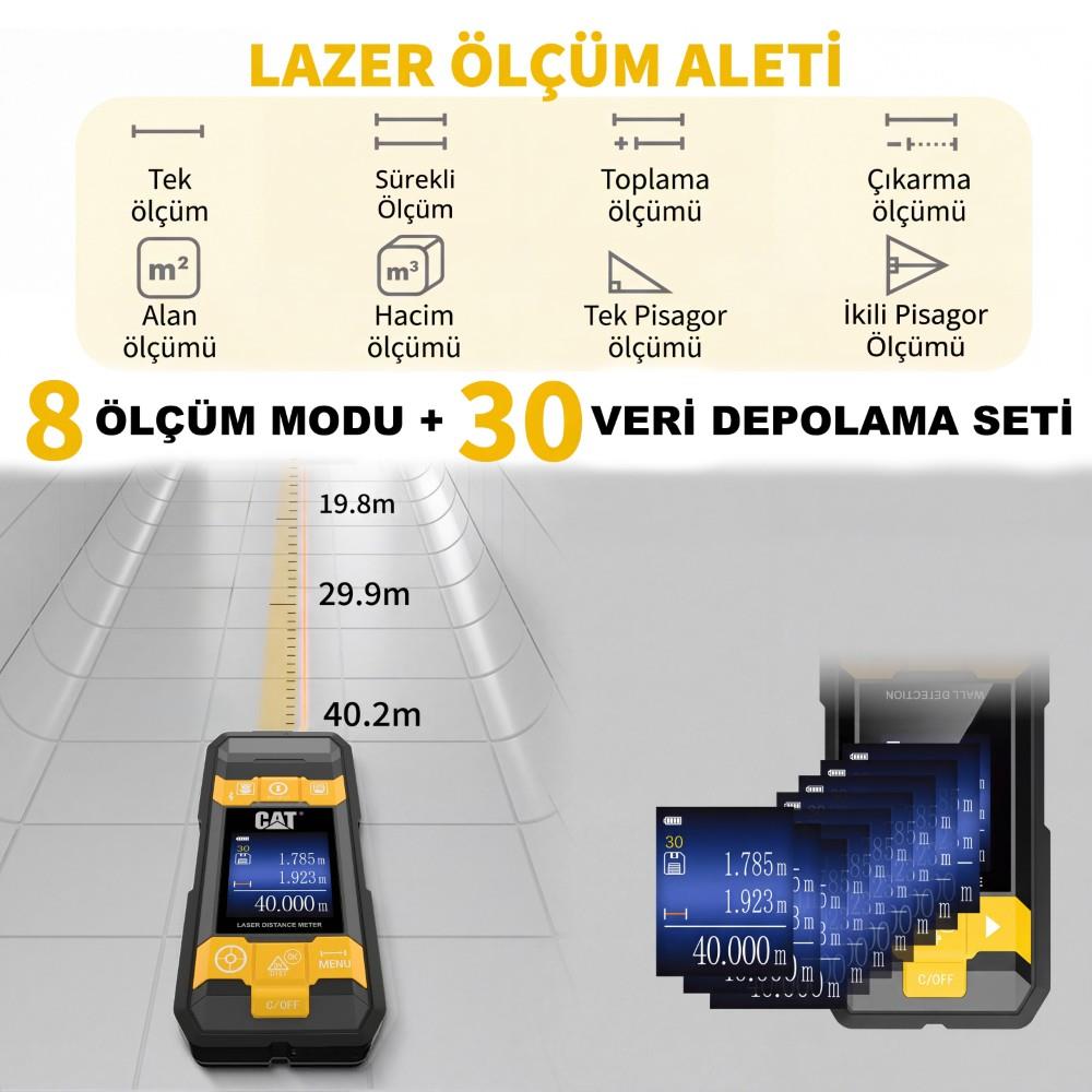 CAT DA980621 3.7Volt Li-Po 3’ü 1 Arada 40M Lazer Metre +Hizalama +Metal/Ahşap/Voltaj Dedektörü - görsel 9
