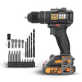 CAT DX1010.1 18Volt 2.0Ah Li - ion Çift Akülü Kömürsüz Profesyonel Şarjlı Darbeli Matkap + 20 Parça Delme Vidalama Uç Seti - Onivias
