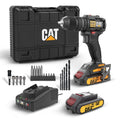 CAT DX1010.1 18Volt 2.0Ah Li - ion Çift Akülü Kömürsüz Profesyonel Şarjlı Darbeli Matkap + 20 Parça Delme Vidalama Uç Seti - Onivias
