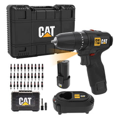 CAT DX1160 12Volt/2.0Ah Li - ion Çift Akülü Kömürsüz Profesyonel Şarjlı Darbeli Matkap + DA01901 32 Parça Aksesuar Seti - Onivias