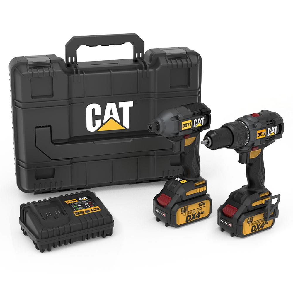 CAT DX12K.2 18Volt/4.0Ah Li-ion Çift Akülü Kömürsüz Profesyonel Şarjlı Darbeli Matkap + DX71.2 Kömürsüz Darbeli Tornavida Kombo Set - Onivias