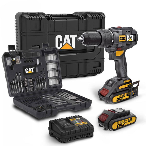 CAT DX12SET 18Volt/2.0Ah Li - ion Çift Akülü Kömürsüz Profesyonel Darbeli Matkap+DA01903 201 Parça Delme/Vidalama Uç Seti - Onivias