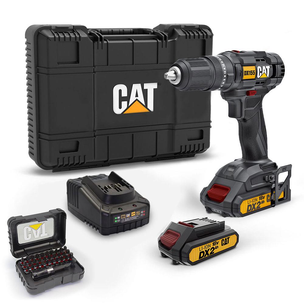 CAT DX155.1SET 18Volt/2.0Ah Li-ion Çift Akülü Profesyonel Şarjlı Darbeli Matkap + DA01901 32 Parça Vidalama Uç Seti - Onivias