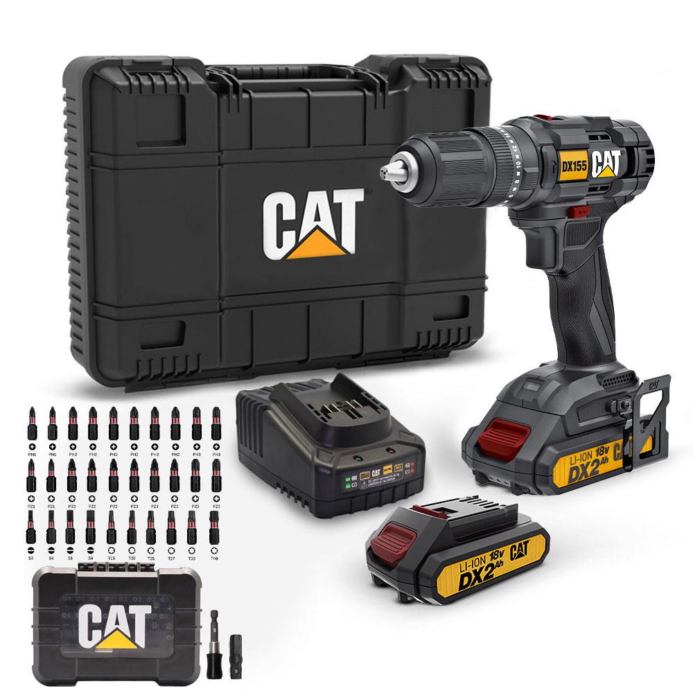 CAT DX155.1SET 18Volt/2.0Ah Li-ion Çift Akülü Profesyonel Şarjlı Darbeli Matkap + DA01901 32 Parça Vidalama Uç Seti - Onivias