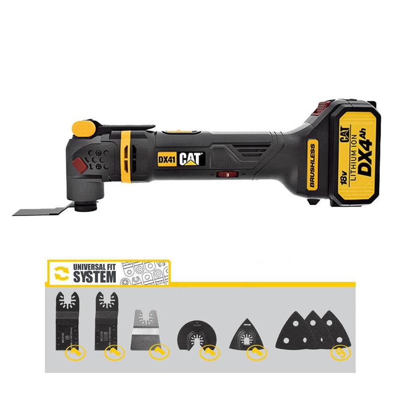 CAT DX41 18Volt/4.0Ah Li-ion Tək Batareya Fırçasız Professional Çox Məqsədli Sürət Tənzimlənən Scratcher + 14 Aksesuar 