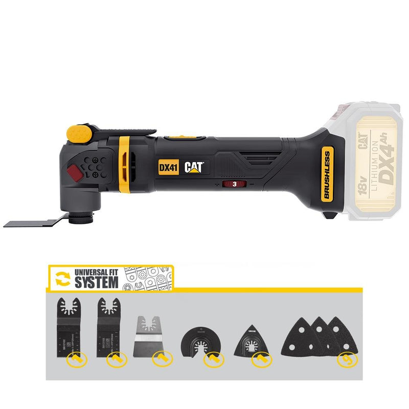 CAT DX41B 18Volt Fırçasız Peşəkar Çox Məqsədli Sürəti Tənzimlənən Scratcher + 14 Aksesuar (Batareya Daxil deyil) 