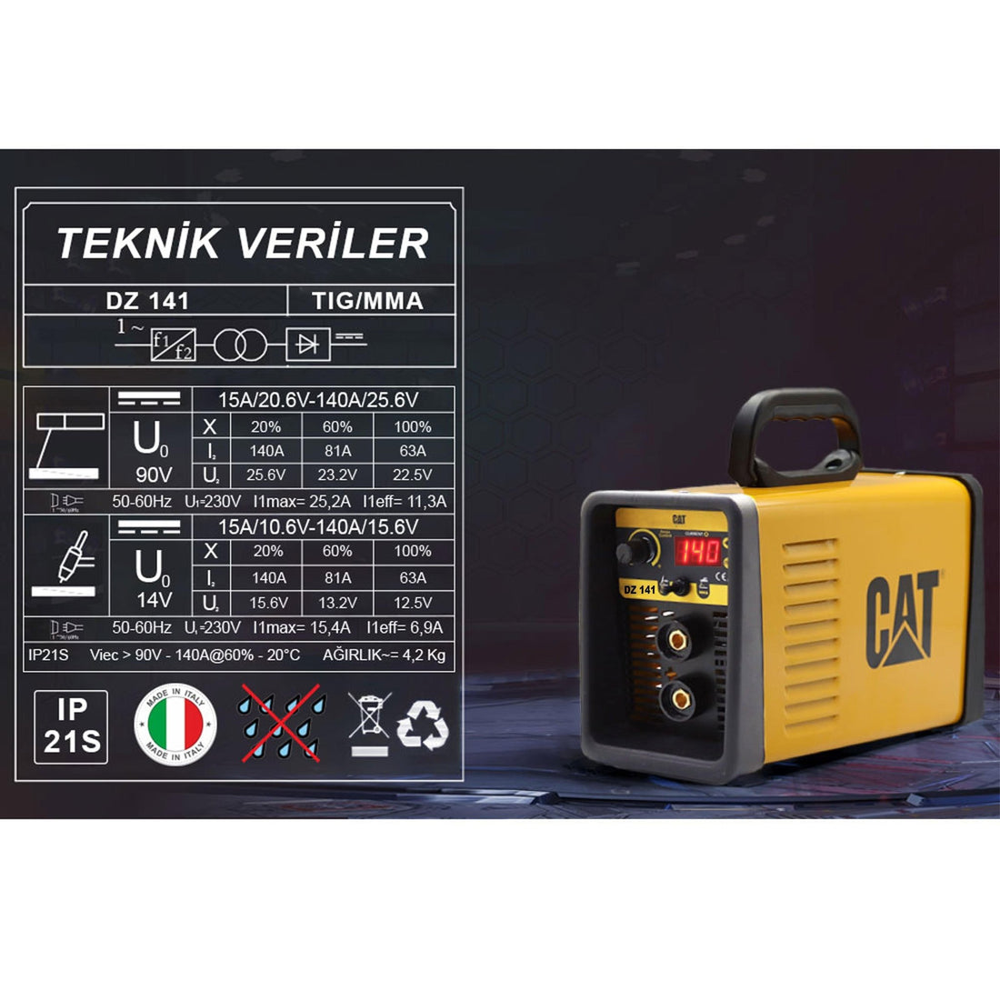 CAT DZ141 140 Amper TIG LIFT/MMA Çanta Tipi Profesyonel Dijital İnverter Kaynak Makinesi - Onivias