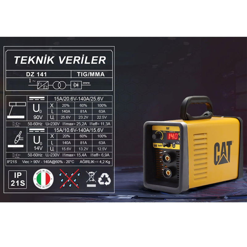 CAT DZ141T 140 Amper TIG LIFT/MMA Çanta Tipi Professional Rəqəmsal İnverter Qaynaq Maşını + CAT DX37 Bucaq Taşıyıcı