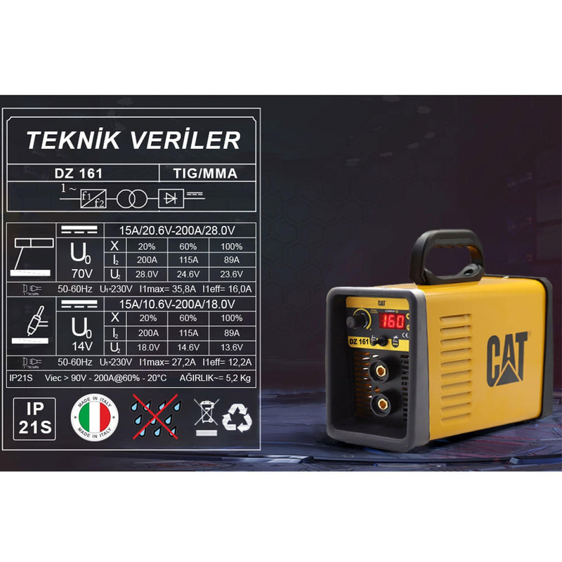 CAT DZ161T 160 Amper TIG LIFT/MMA Çanta Tipi Peşəkar Rəqəmsal İnverter Qaynaq Maşını + CAT DX37 Bucaq Taşıyıcı