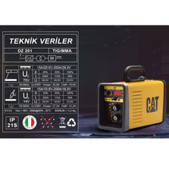 CAT DZ201T 200 Amper TIG LIFT/MMA Çanta Tipi Profesyonel Dijital İnverter Kaynak Makinesi + CAT DX37 Avuç Taşlama - Onivias