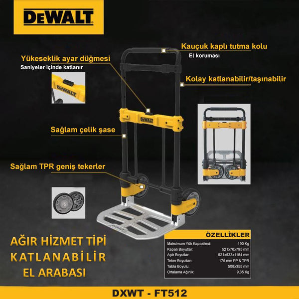 DEWALT DWT512 190Kg Profesyonel Katlanır El Arabası - Onivias