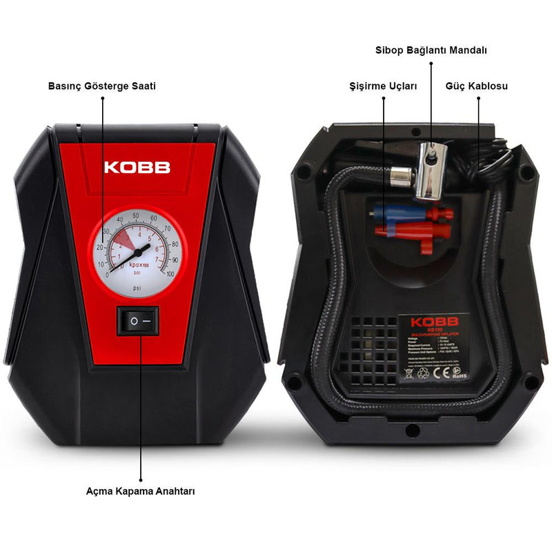 KOBB KB100 12Volt 100 PSI Analoq Ekran Hava Təkər Doldurma Pompası