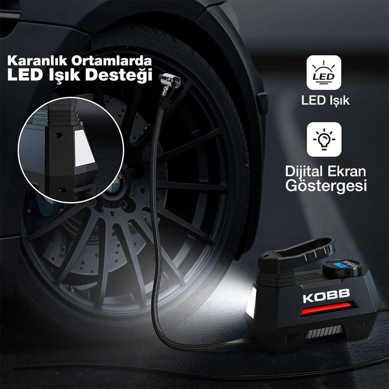 KOBB KB180 12Volt 150 PSI Tənzimlənən Rəqəmsal Təzyiq Ölçer Təkər Şişirmə Pompası 