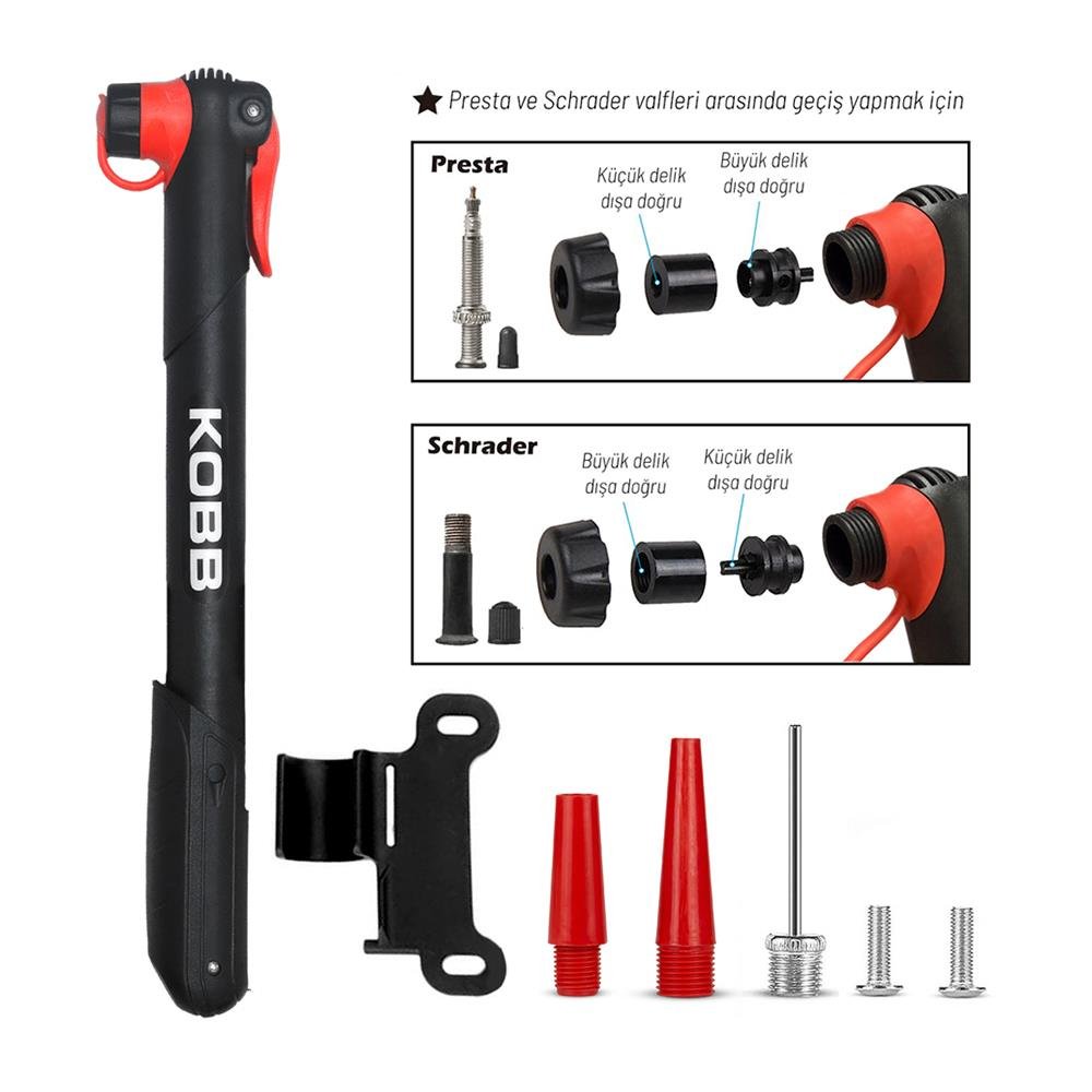KOBB KB21 87 PSI Bisiklet Lastik Şişirme Taşınabilir Mini El Pompası + Bisiklet Montaj Aparatı - Onivias
