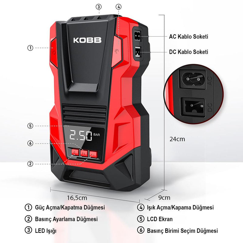 KOBB KB220 12Volt/220Volt 150 PSI Rəqəmsal Təzyiq Ölçer Təkər Şişirmə Pompası