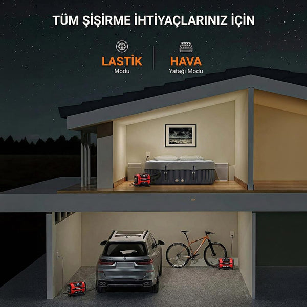 KOBB KB301 12Volt 220Volt 150 PSI Ayarlanabilir Dijital Basınç Göstergeli Lastik ve Yatak Şişirme Pompası - Onivias